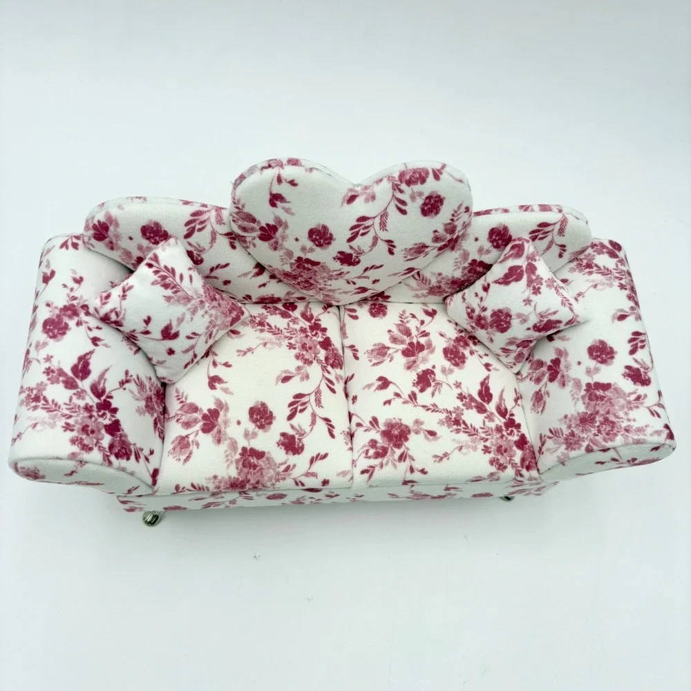 Miniature Couch Jewelry Box Floral Print Sofa Ring Holder Display Case